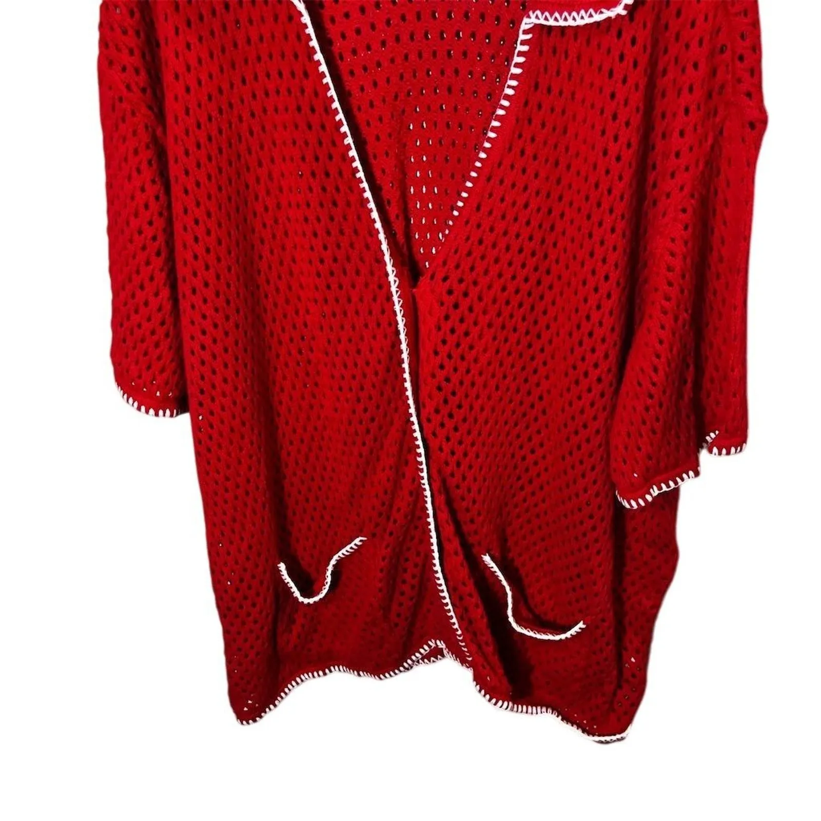 ELOQUII Women's Plus Size Red Crochet Cardigan 26 3/4 Sleeve - Image 5