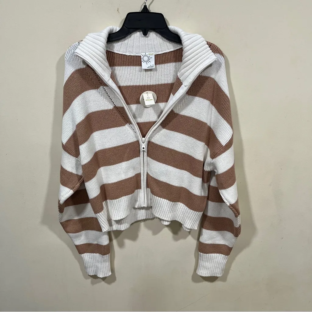 NWT OFFLINE By Aerie Full Zip Sweater stripped size XL Beach Dune women’s - Image 3