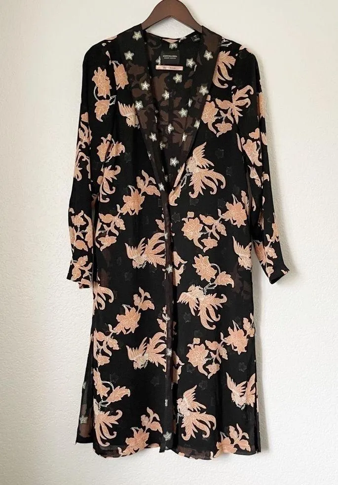 SCOTCH & SODA Black Floral Overcoat Duster Small - Image 3
