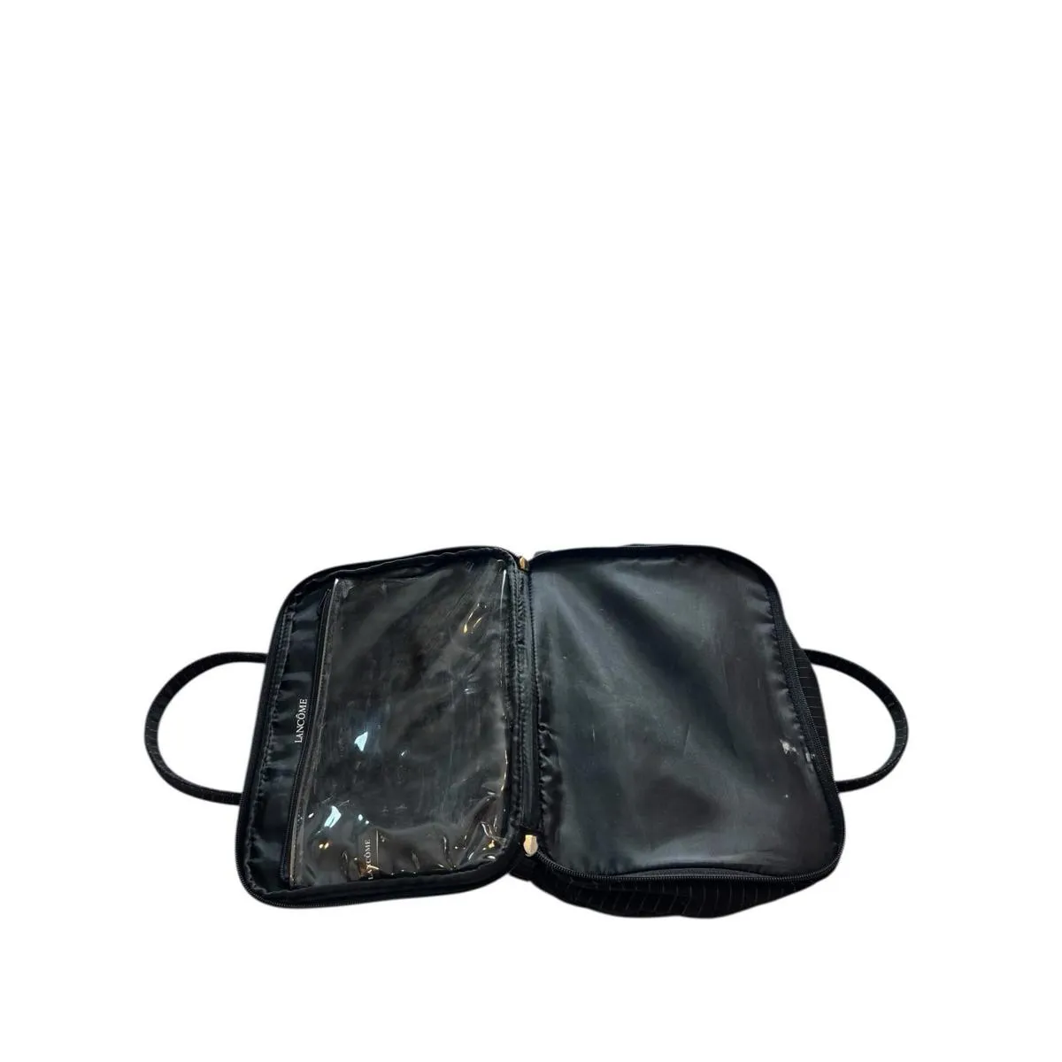 Lancôme Black Pinstripe Train Case Travel Makeup Bag 12x9 Cosmetic Organizer - Image 6