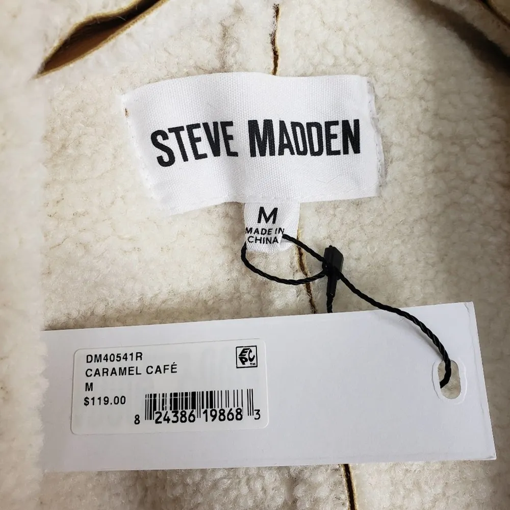 Steve Madden  Womens M Faux Fur Trim Faux Leather Vest in Caramel NEW - Image 9