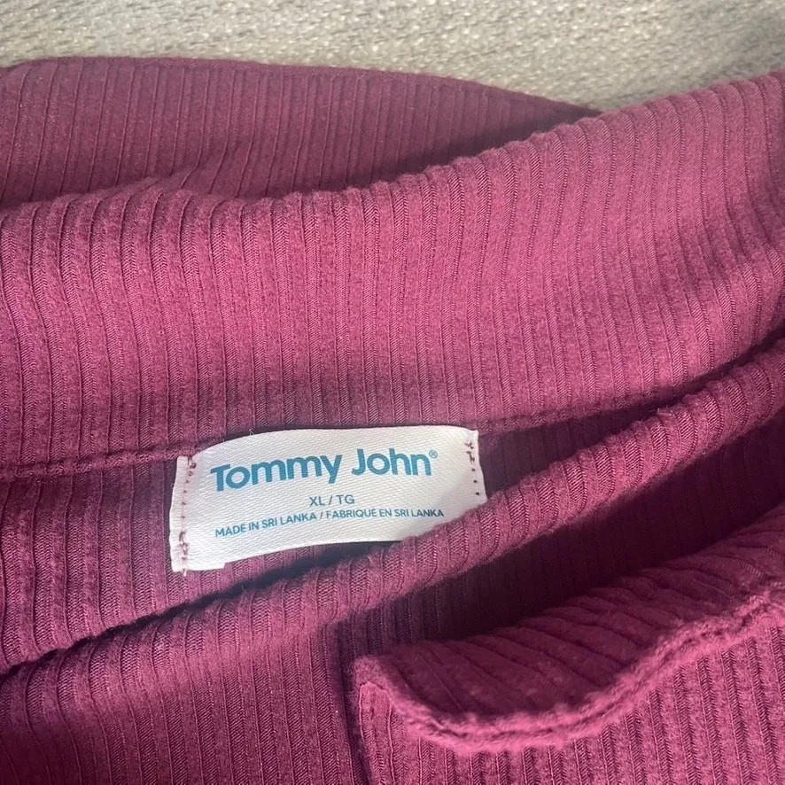 Tommy John Ribbed Pajama Top Shirt Burgundy XL Button Up Long Sleeve Relaxed Fit Purple Size undefined - Image 2