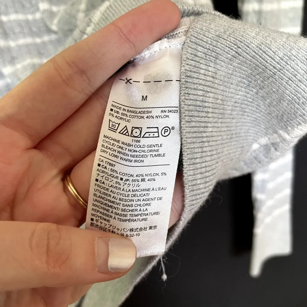 Banana Republic grey and white striped knit sweater women's size medium cotton - Image 5