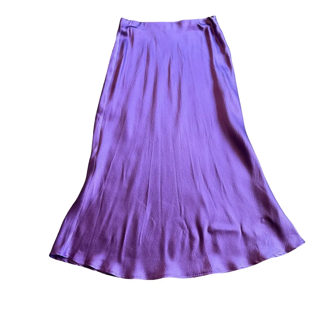 Xirena Purple 100% Silk Textured Audrina Midi Skirt Stretchy Satin Size Medium - Image 2