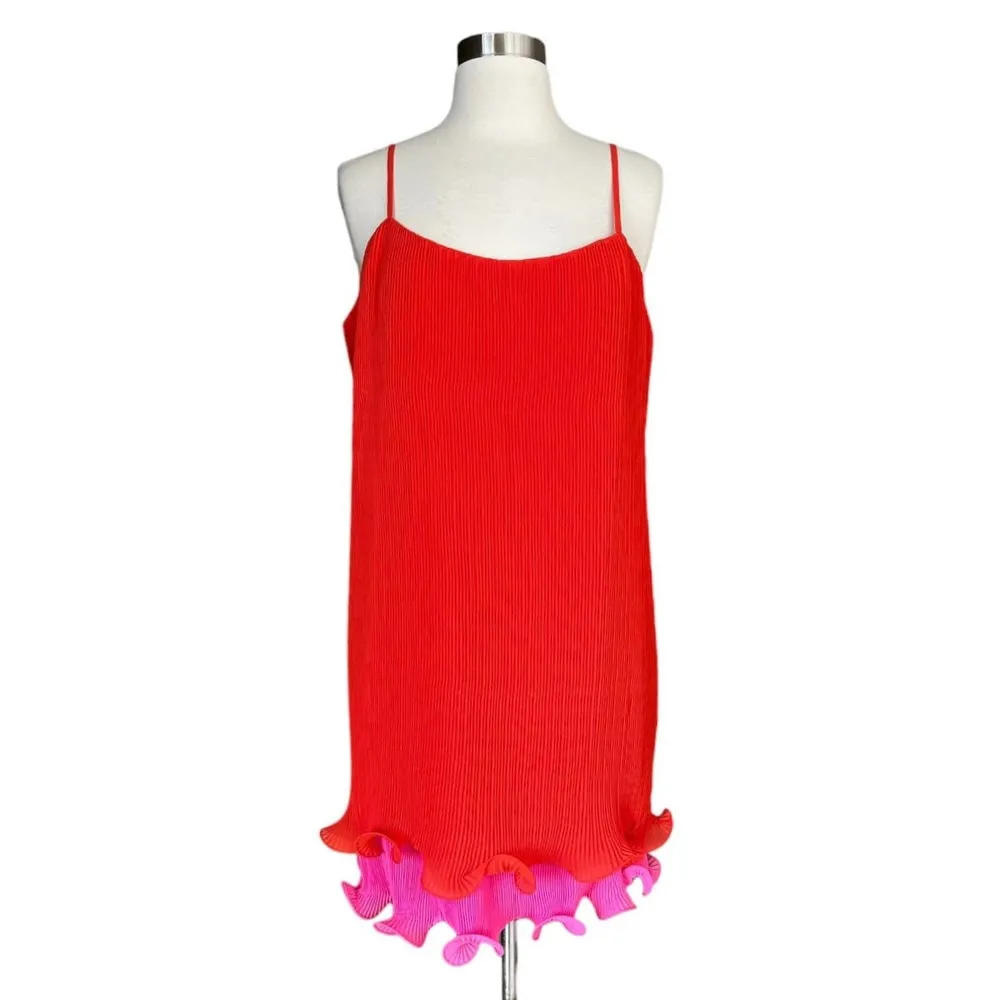 MILLY Bianca Dress Sleeveless Pleated Coral Orange Cocktail Ruffle Hem 10 NWOT - Image 5