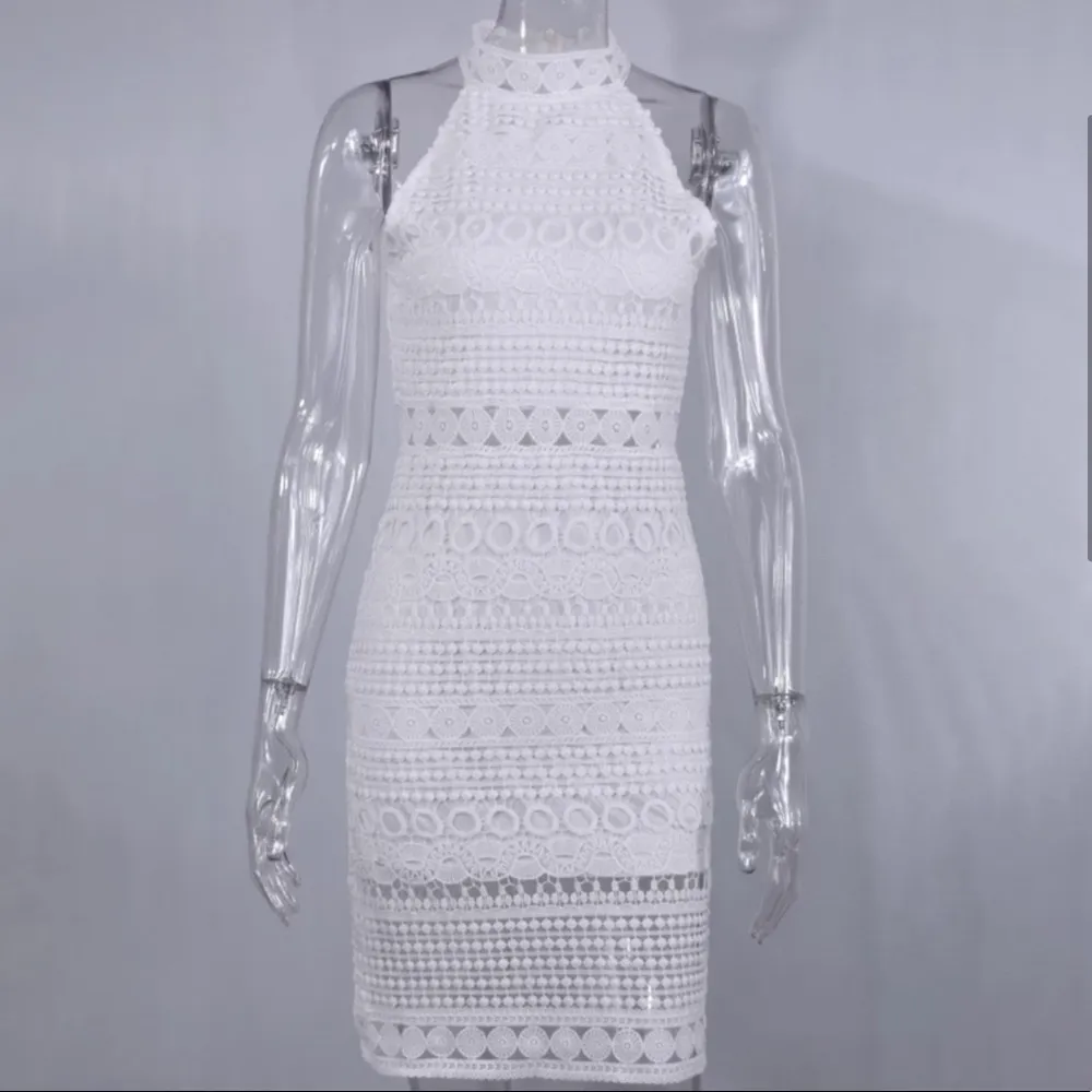 NEW White Choker Sleeveless Lauered Dress Custom Eyelet Mini Small - Image 6