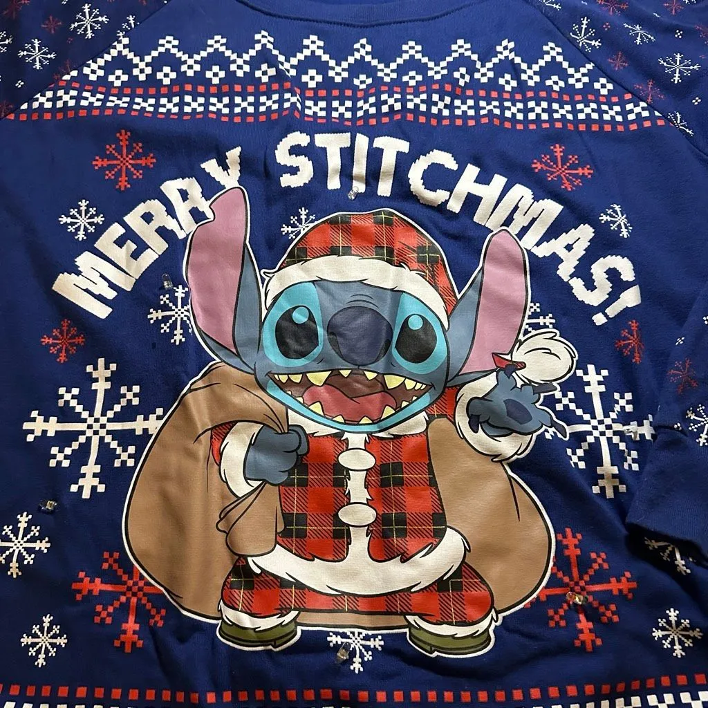 Disney Stitch ugly Christmas sweater light up xl - Image 2