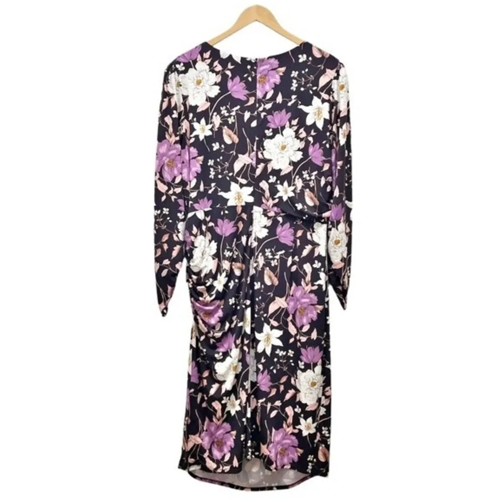 NWT Eliza J Floral Long Sleeve Shirred Midi Dress Aubergine Blooms Plus Size 20W - Image 4