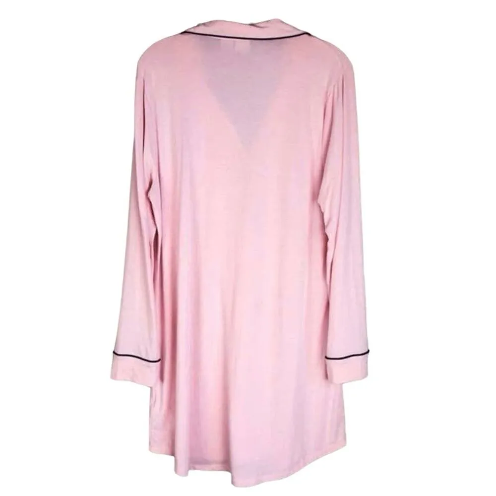 Cupcakes and Cashmere Pink & Black Trim Sleepshirt Button Up Nightgown Dress L - Image 5
