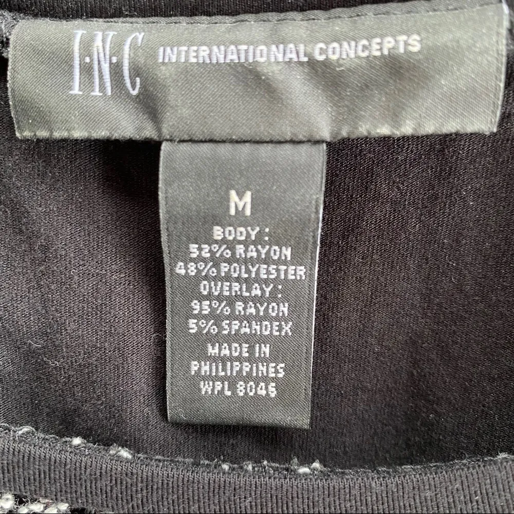 INC Crochet Sequin Split Back Top Black & White Size M - Image 13