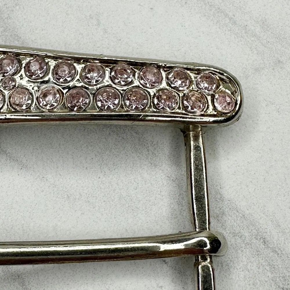 Pink Rhinestone Studded Silver Tone Belt Buckle - Image 4