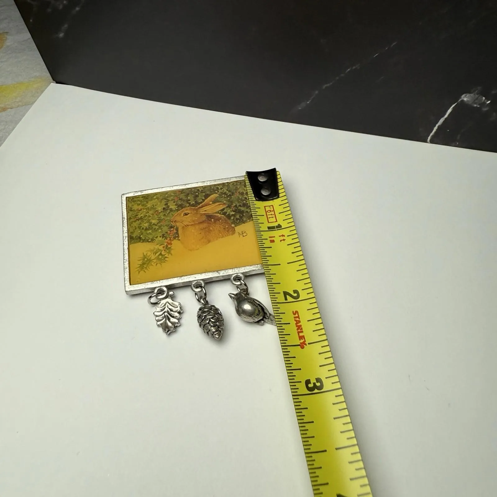 Bunny Rabbit Holly Berries Marjolein Bastin Brooch Pin Silver Tone Christmas - Image 2