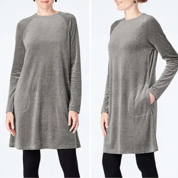Pure Jill Shift Dress Gray Velour Pima Cotton Blend Raglan Long Sleeve - Image 2