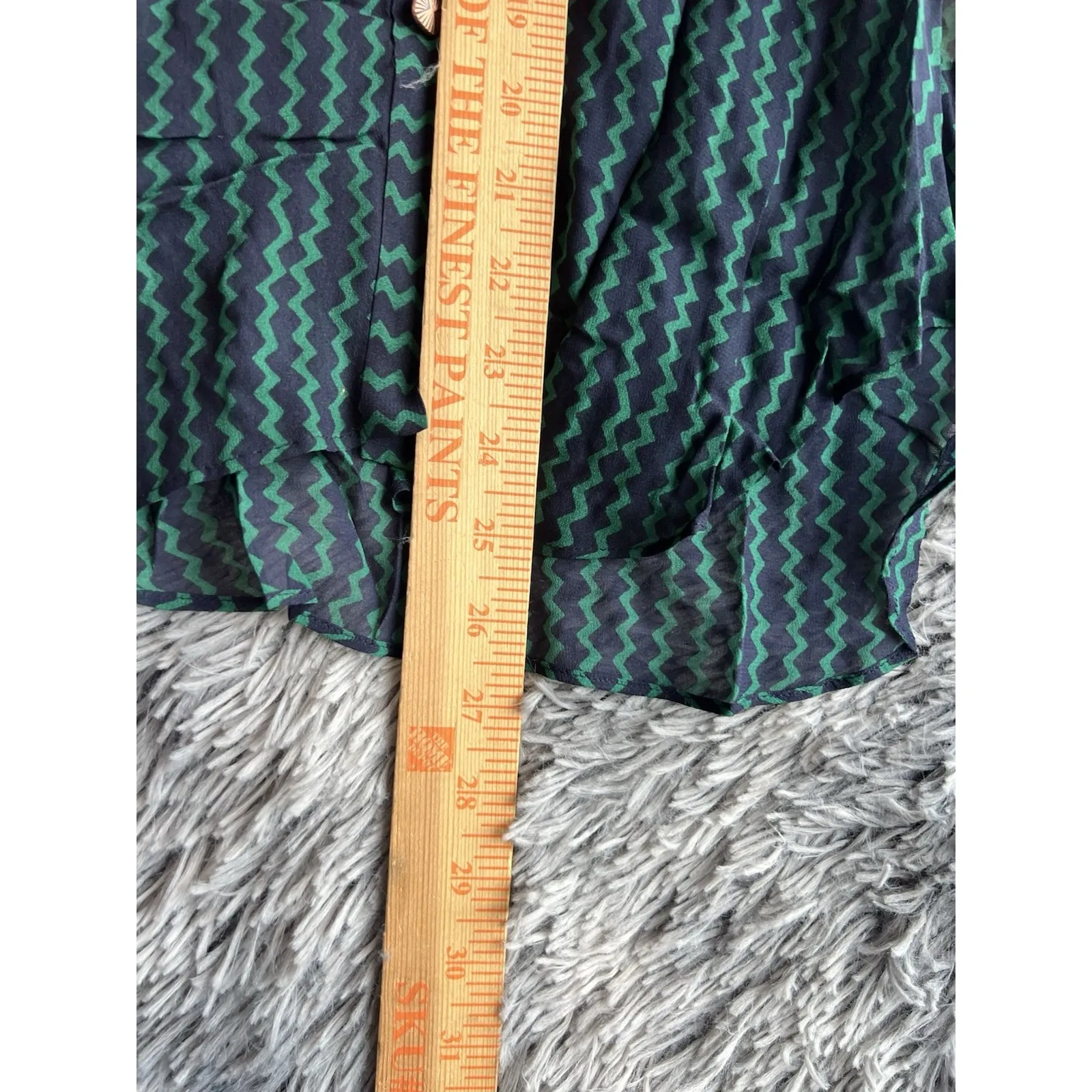 Maeve Anthropologie Long Sleeve Button‎   V-Neck Green Sheer Pattern Blue Small. - Image 6