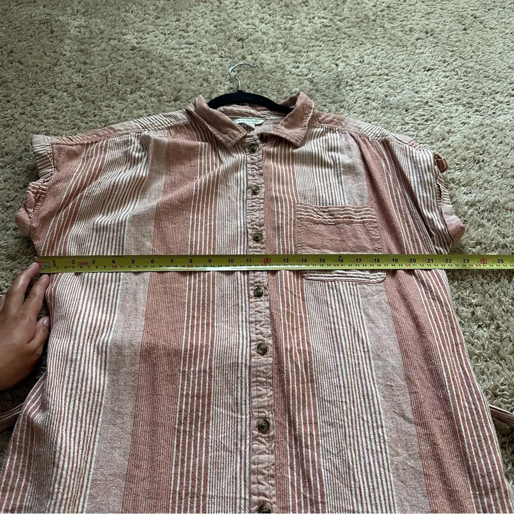 American Eagle Women’s Striped Short Sleeve Button Front Shirt Dress Linen Blend - Image 6