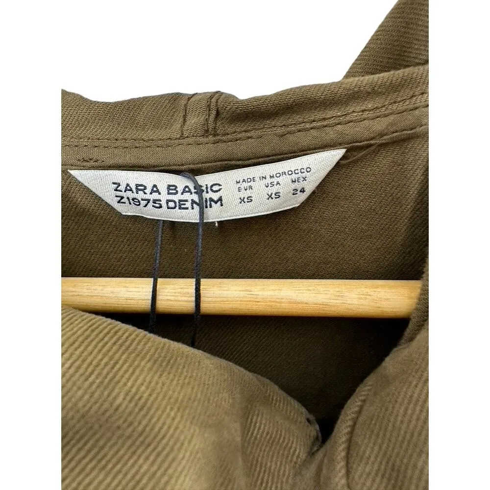 Zara Basic Z1975 Denim Dark Green Long Military Jacket w/ Patches Women's XS New - Image 11