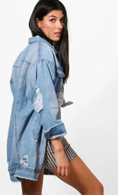 Boohoo Ivivi Lucy Longline Distressed Denim Jacket  - Image 2