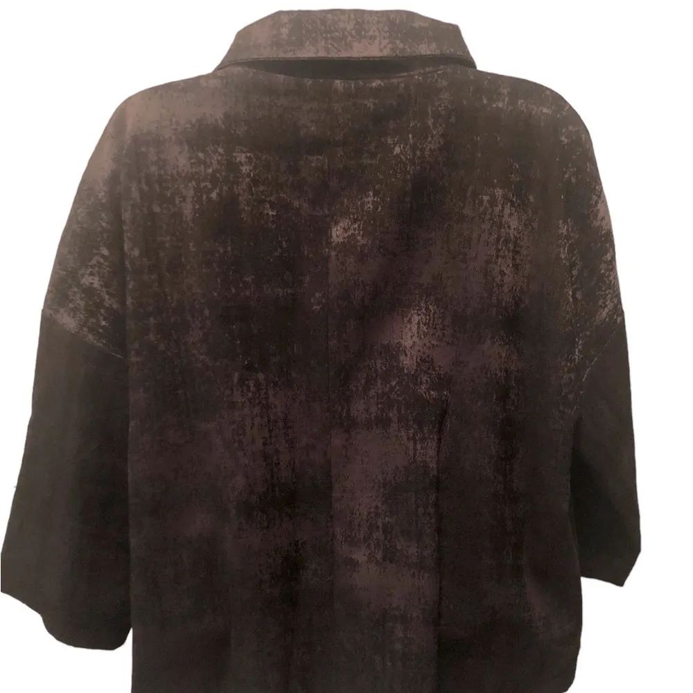 Eileen Fisher Boxy Short Jacket PM Stand Up Collar 3/4 Sleeve Gray Sheen Print - Image 6