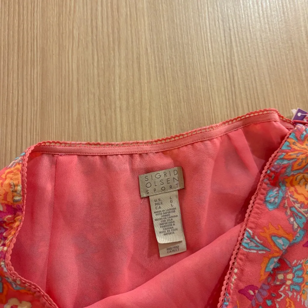 Sigrid Olsen Sport Large Pink Floral Midi Length Ruffle Hem Rayon Side Zip Lined - Image 2