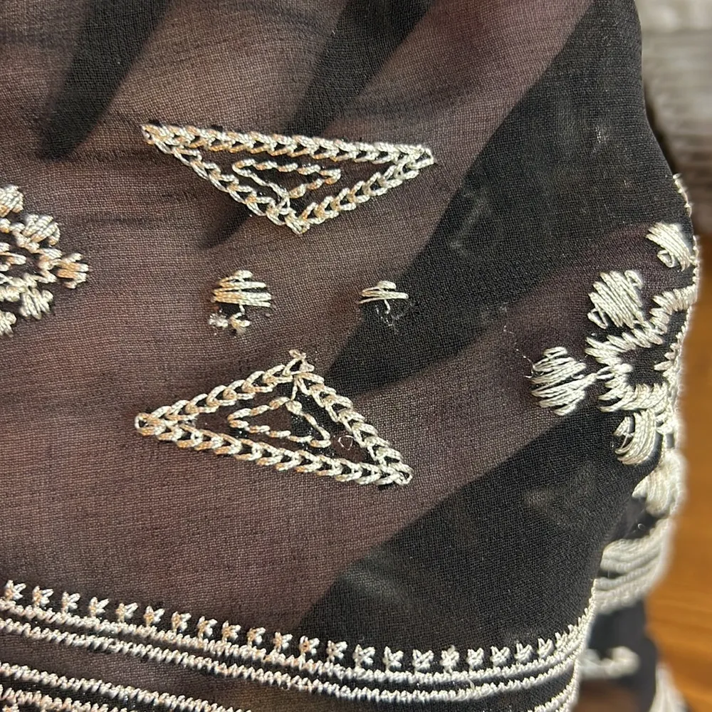 Cecico Sheer Tank Blouse w/Embroidery and a keyhole front tie Black - Image 14