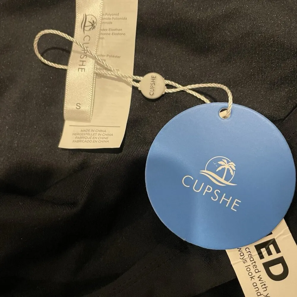 NWT Cupshe Bathing Suit Women's Sz Small Long Sleeve Black Floral High Rise Swim - Image 2