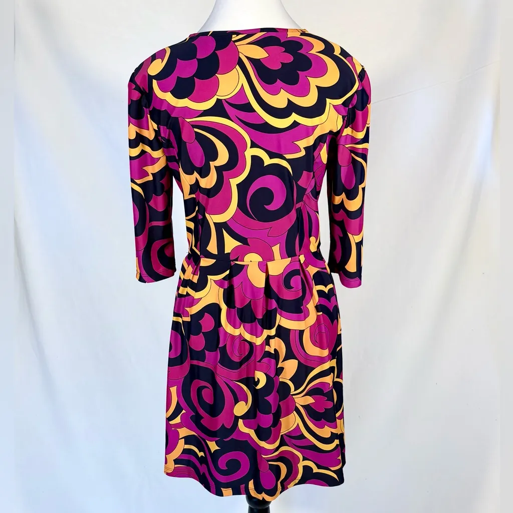 Jude Connally Julia Dress – Retro Swirl Print Fit & Flare – Size Small🧡 Orange - Image 4