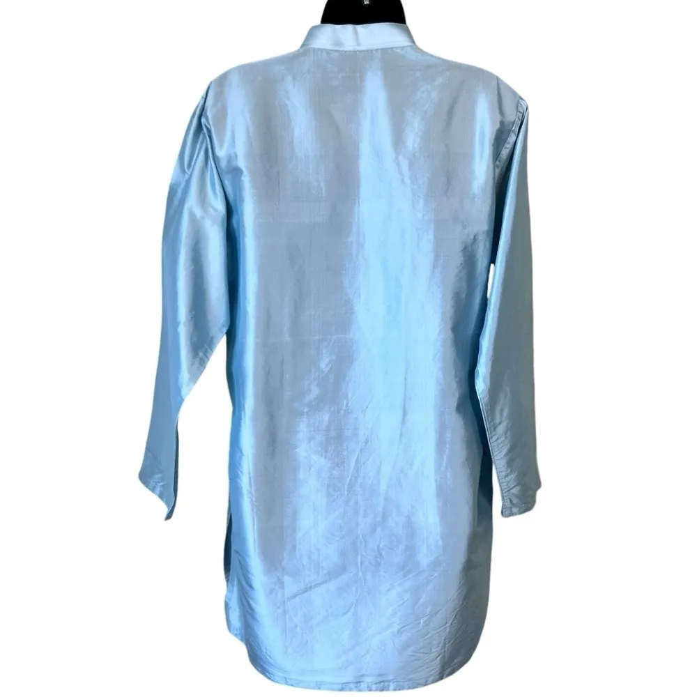 Fourth Daughter Silk Nehru Button Down Shirt Jacket Blue Size 40 - Image 9