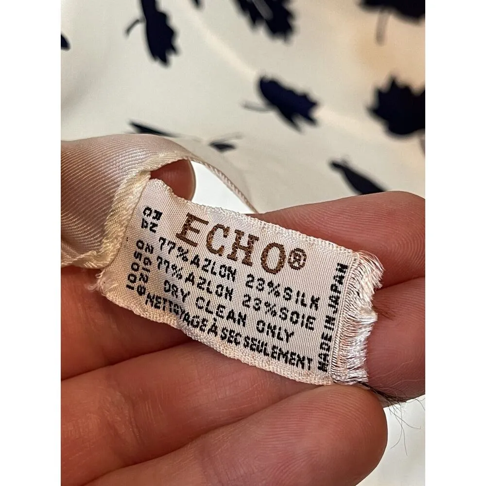 Echo Handkerchief Head Scarf Leaves Hankie Leaf White Blue Azlon Silk 26128 - Image 5