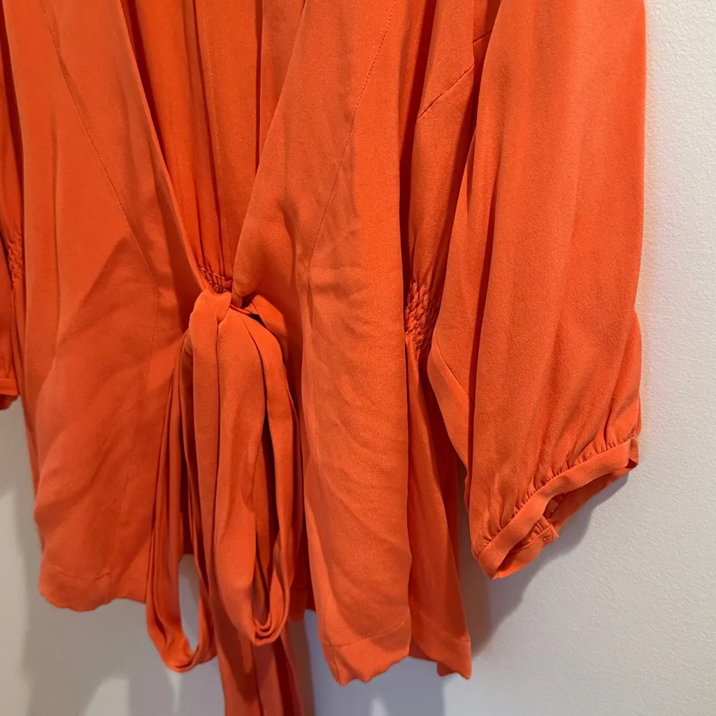 Neiman Marcus Bright Orange Tie-Front Blouse Kimono Size Large - Image 2