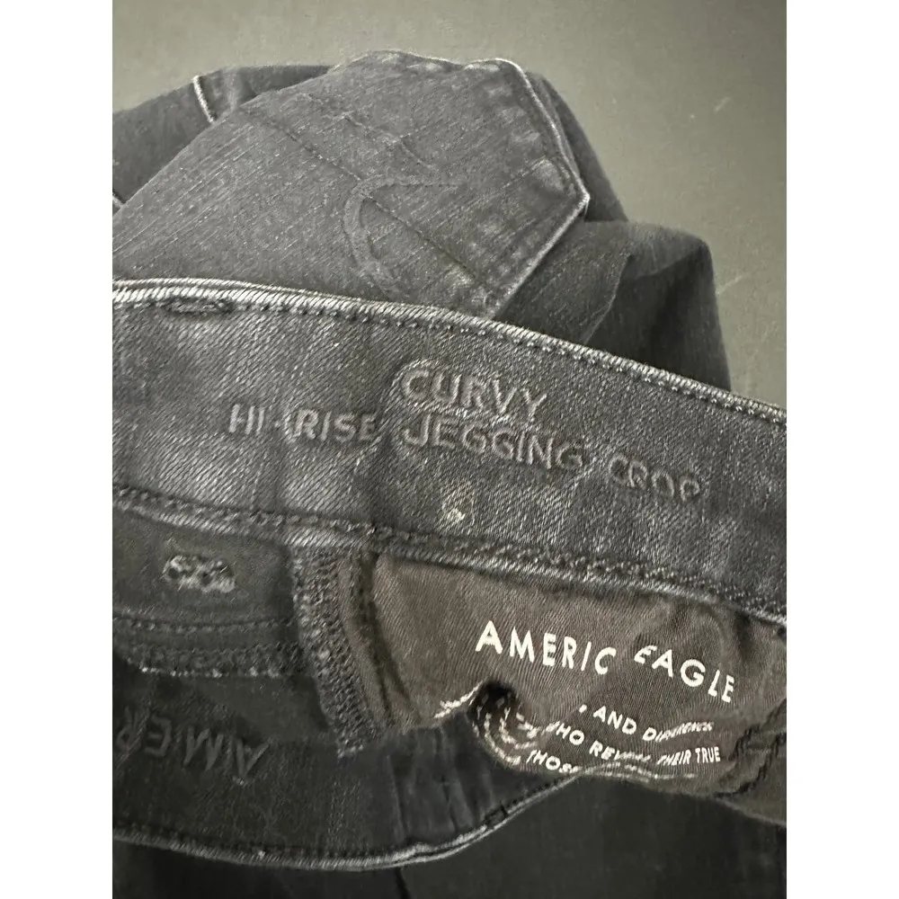 American Eagle Jeans Women 4 SHORT Black Curvy Hi Rise Jegging Crop Button Fly - Image 6