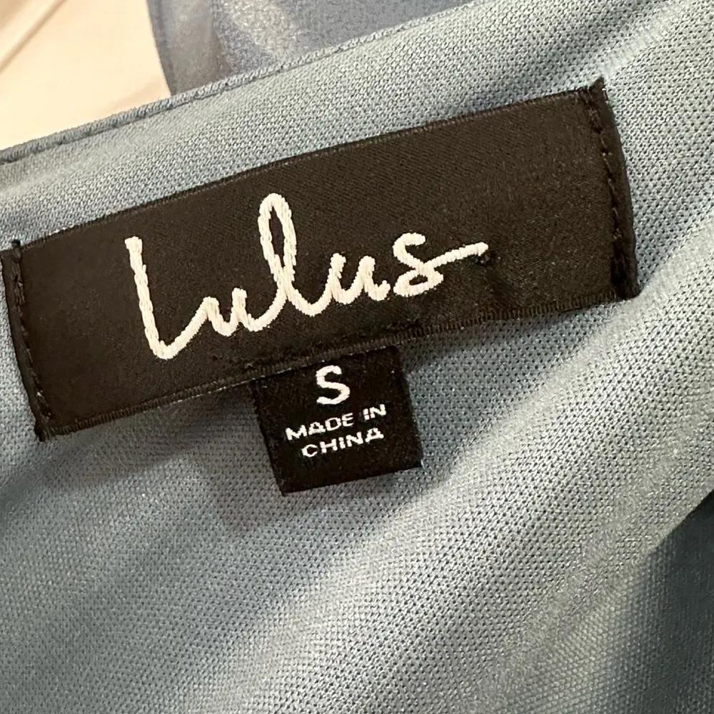 Lulus Lost In The Romance Gown Chiffon Dress Slate Blue Small - Image 11