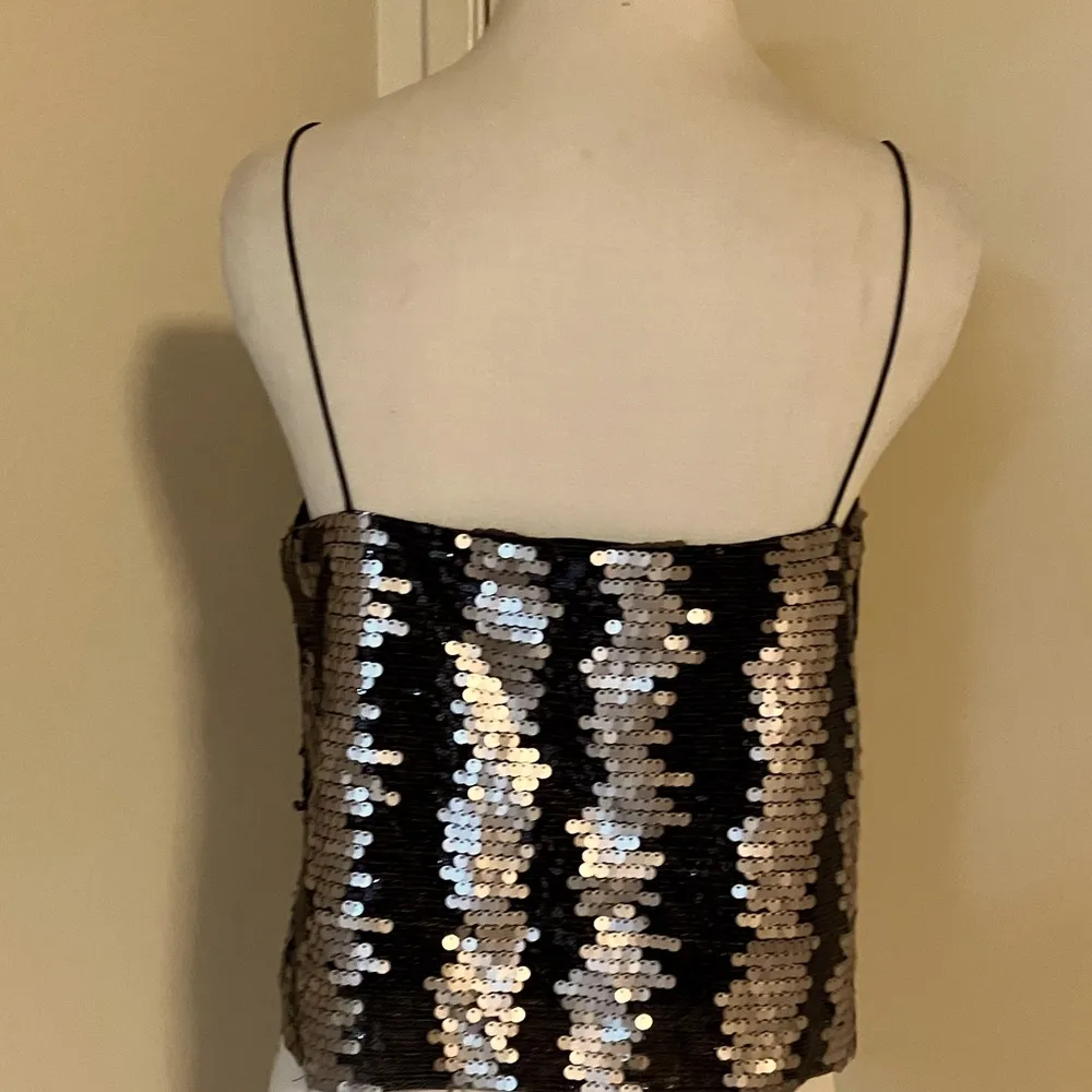 Audrey 3+1 Stripe Gold and Black Sequin Tank Top With Thin Straps - Image 3