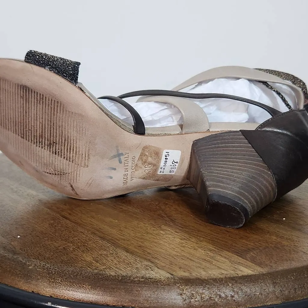 iXOS Brown Strappy Stacked Heel Size 38 Size 7.5 IXOS Vero Cuoio Italy Heels - Image 8