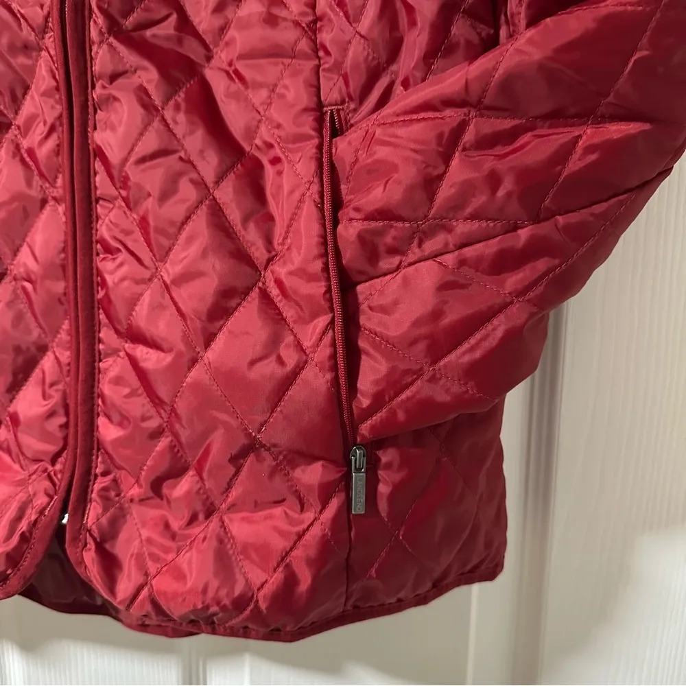 Red Quilted Lands End Jacket Coat - Image 3