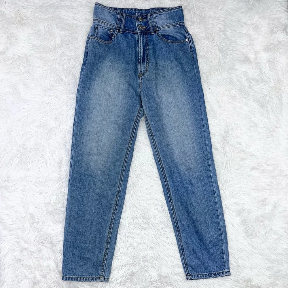 URBAN OUTFITTERS // BDG High Waist Double Button Blue Denim Mom Jeans 27 - Image 2