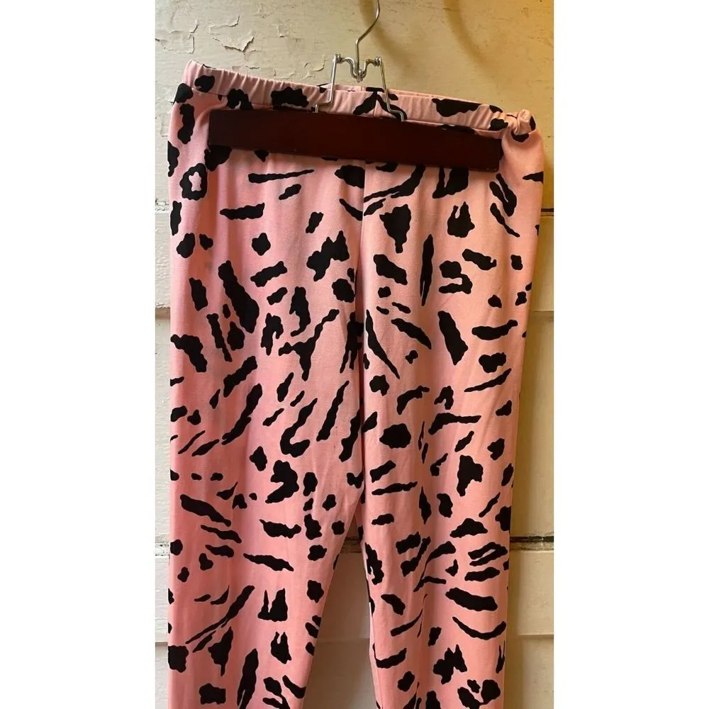Unisex Pink Rave Festival Y2K Stretchy Skinny Leg Leggings Peach Animal Print - Image 6