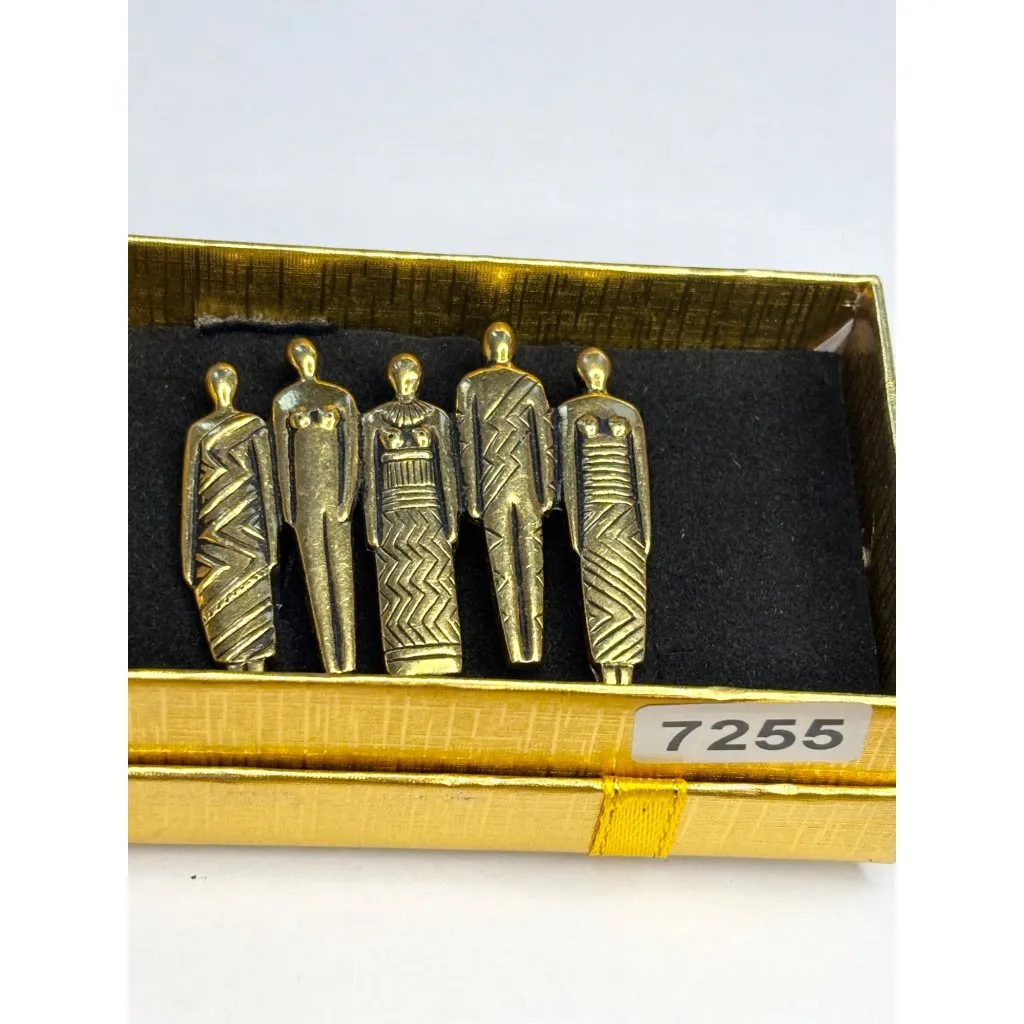 Vintage Laurel Burch Pin Brooch TRIBE People Human Brass Art Jewelry RARE Gold - Image 7