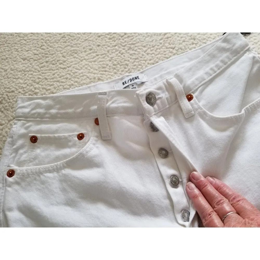 70s Stove Pipe High Rise Jeans White Destroyed Straight Leg Womens Sz 26 - Image 6