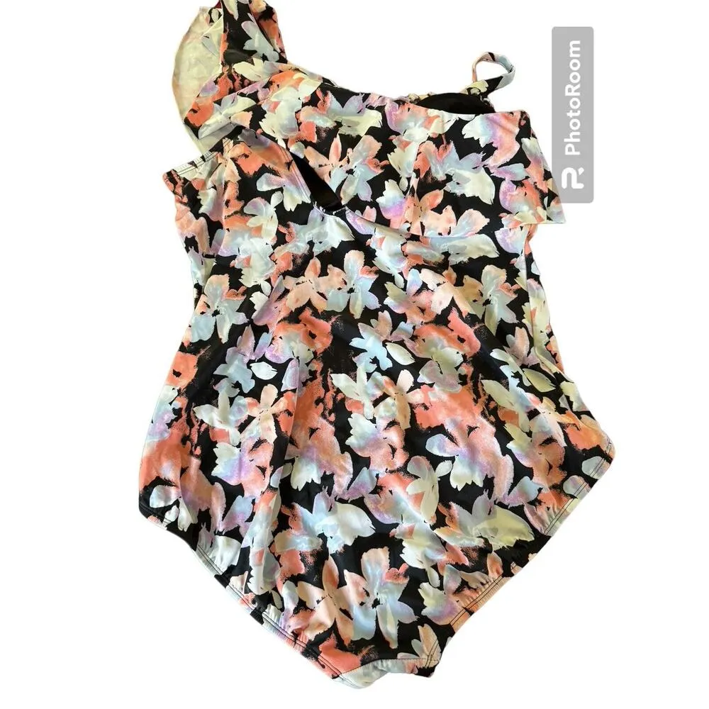 Time And Tru Bathing Suit 1X Multicolor Floral One Piece Women's Summer Beach - Image 2