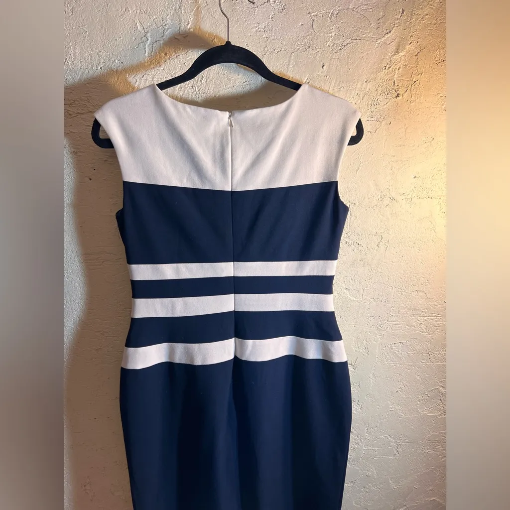 Ralph Lauren 6P Navy and Cream Striped Midi Dress petite classic sheath workwear - Image 7