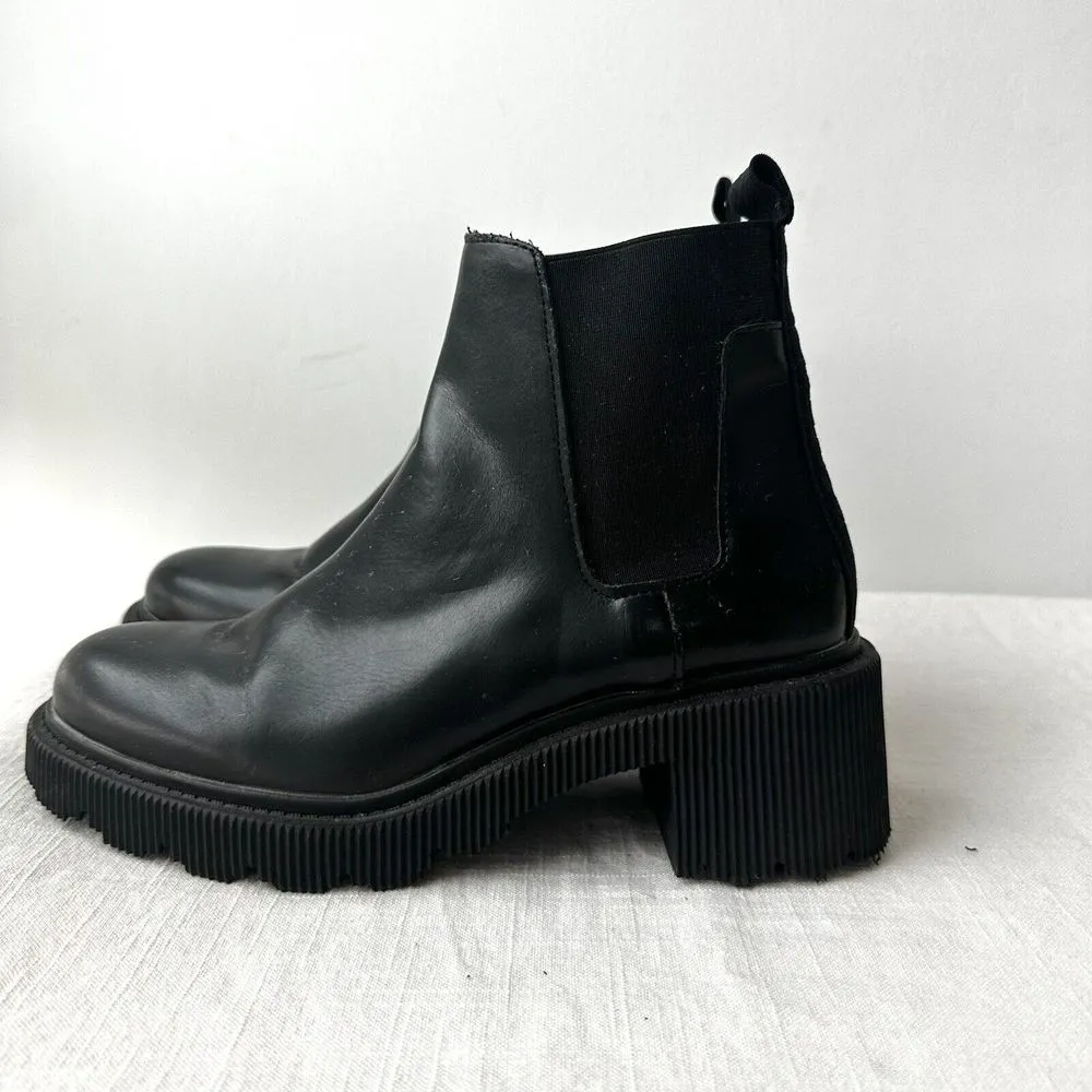 Zara Lug Sole‎ Ankle Platform Boots Black Size 38 Chunky Heel US 7.5 - Image 4