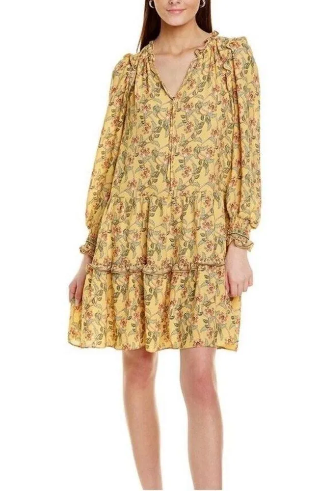 Max Studio boho floral print smocked tiered mini dress size small - Image 7