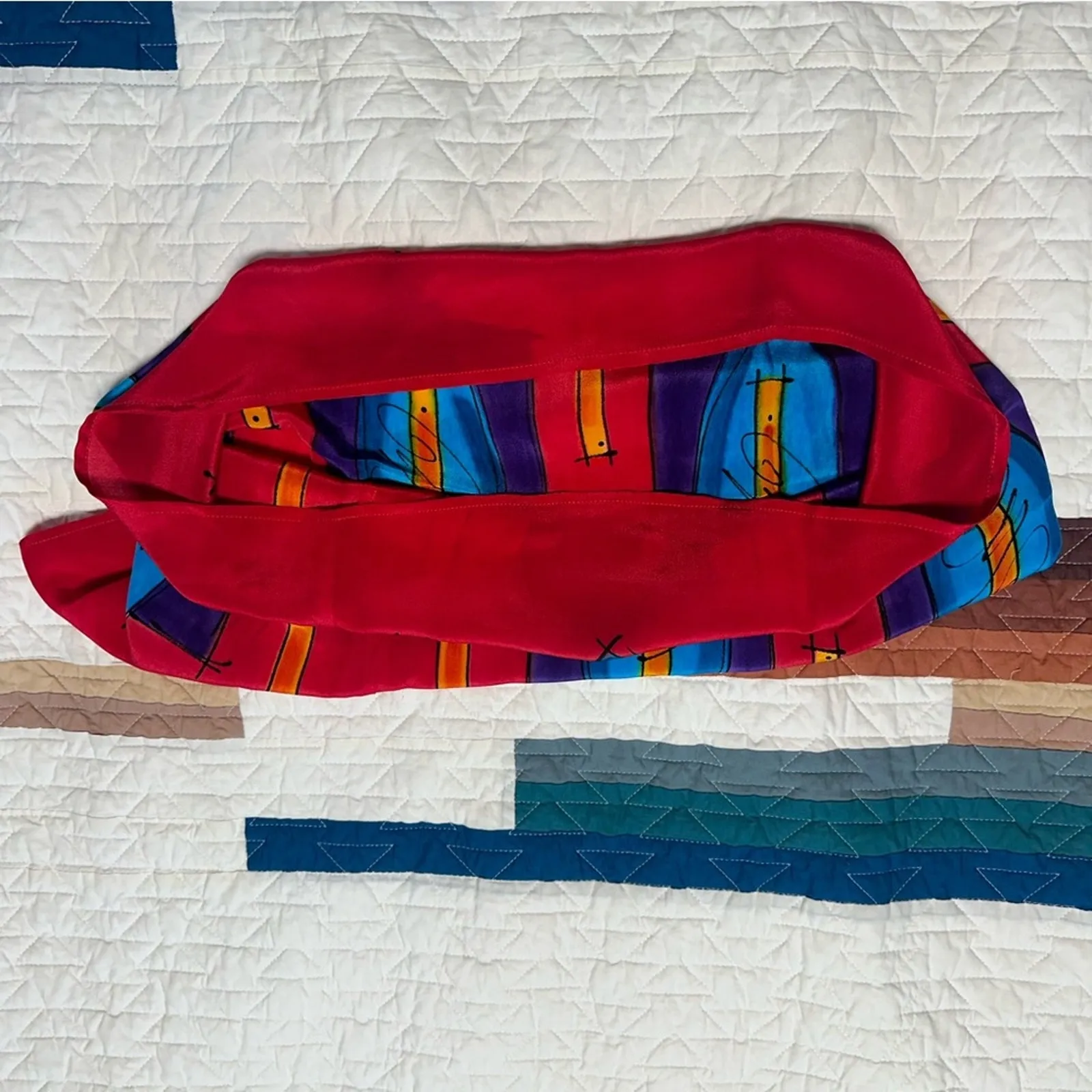 Vintage Kayak Print Silk Infinity Circle Neck Scarf Red - Image 2