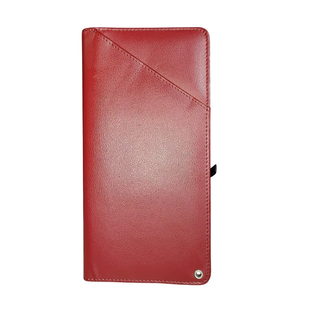 Long Wallet Red Faux Leather Travel Passport Card Slots Zipper Pocket Organizer - Image 8