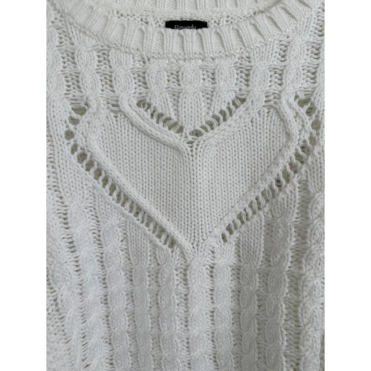 PacSun Cotton Beverly and Beck Heart Cable Knit Crew Neck Sweater White NWT XXL - Image 6