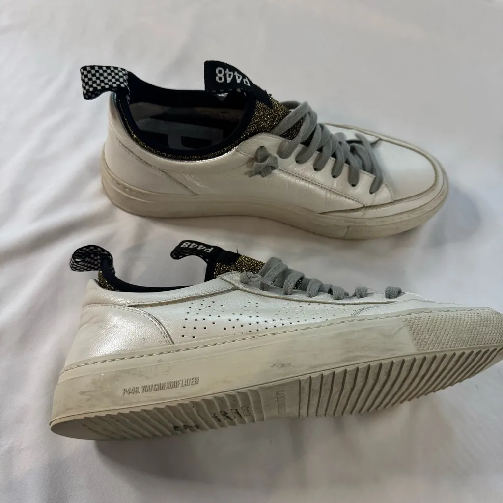 P448 White Soho Socks Gold Glitter Tongue Sneaker Size 40 M 7.5 W 9 Slip On Shoe - Image 7