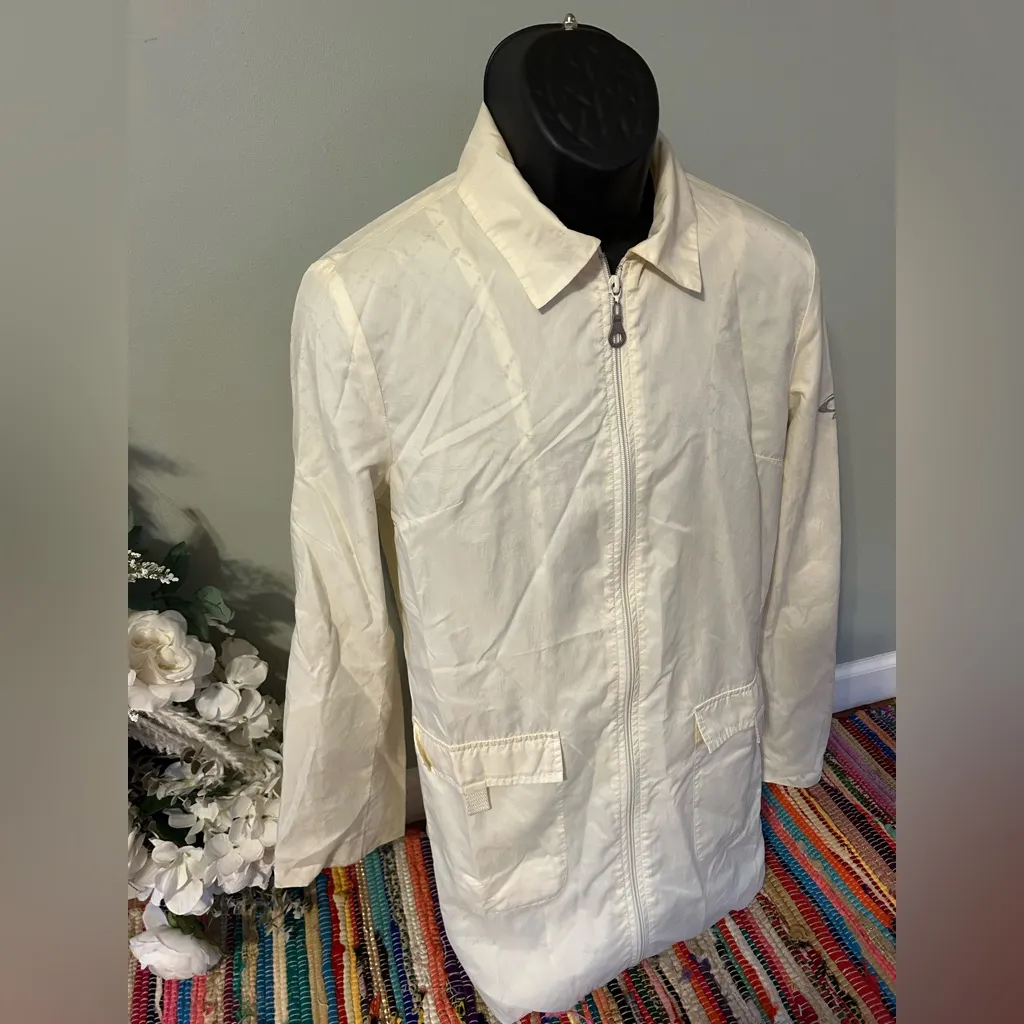 DKNY Active Long Windbreaker Rain Coat Outdoor Workouts Keep Dry White Medium - Image 3