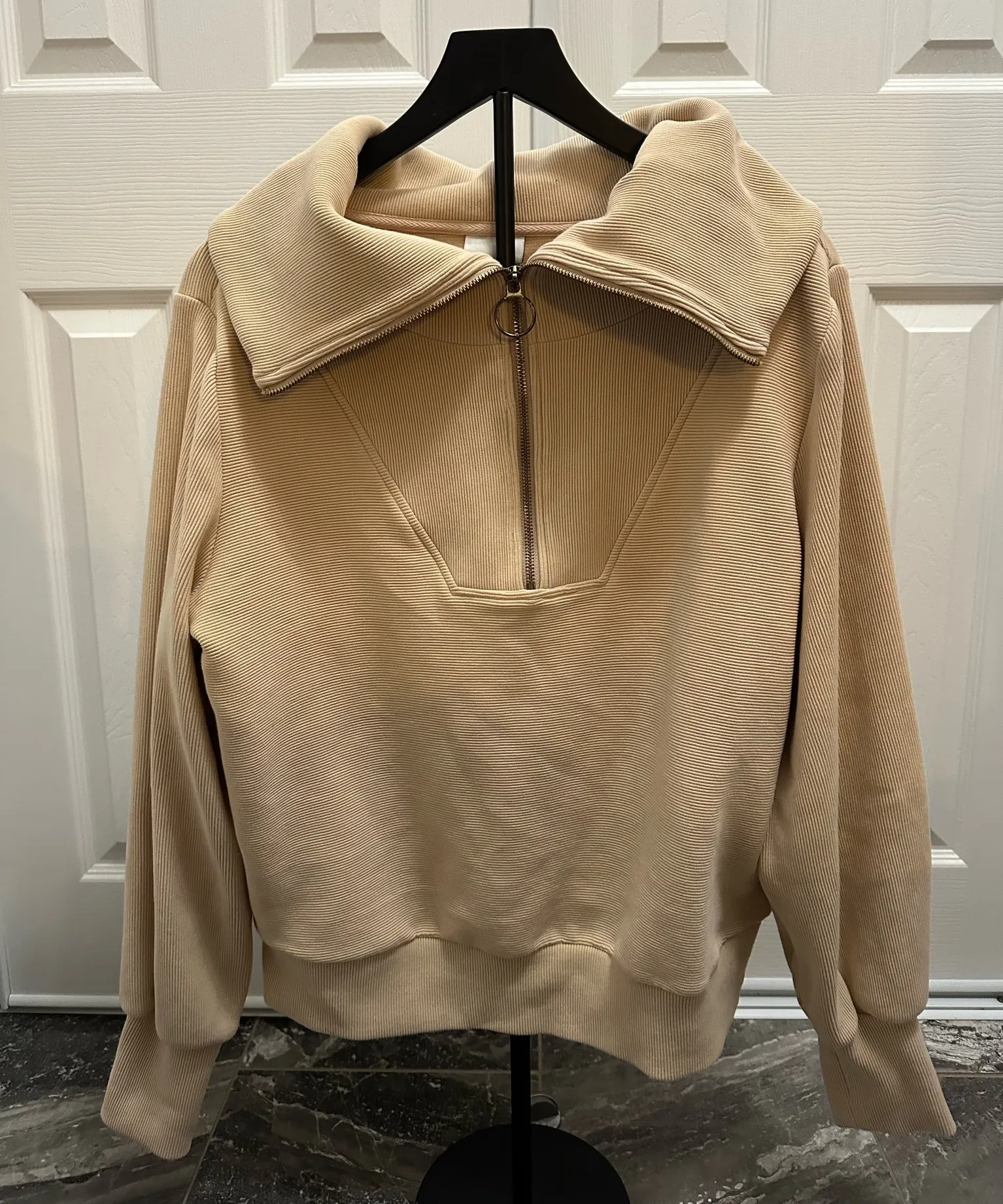 Varley Vine Half Zip Sweatshirt Womens Medium Taupe Marl Ottoman Rib Oversized - Image 1
