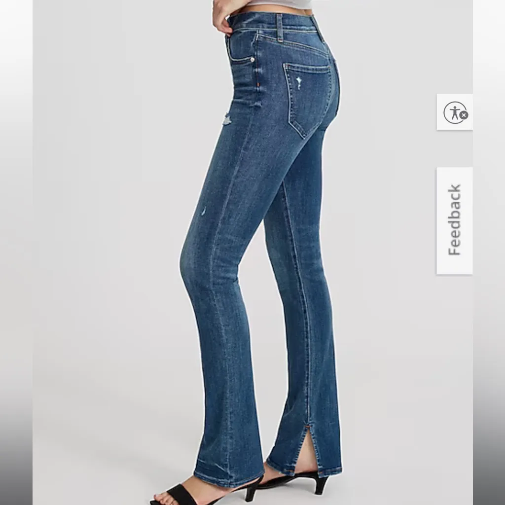 Express Classic Blue Skyscraper Mid Rise Boot Cut Jeans with Slit Size 14L - Image 2