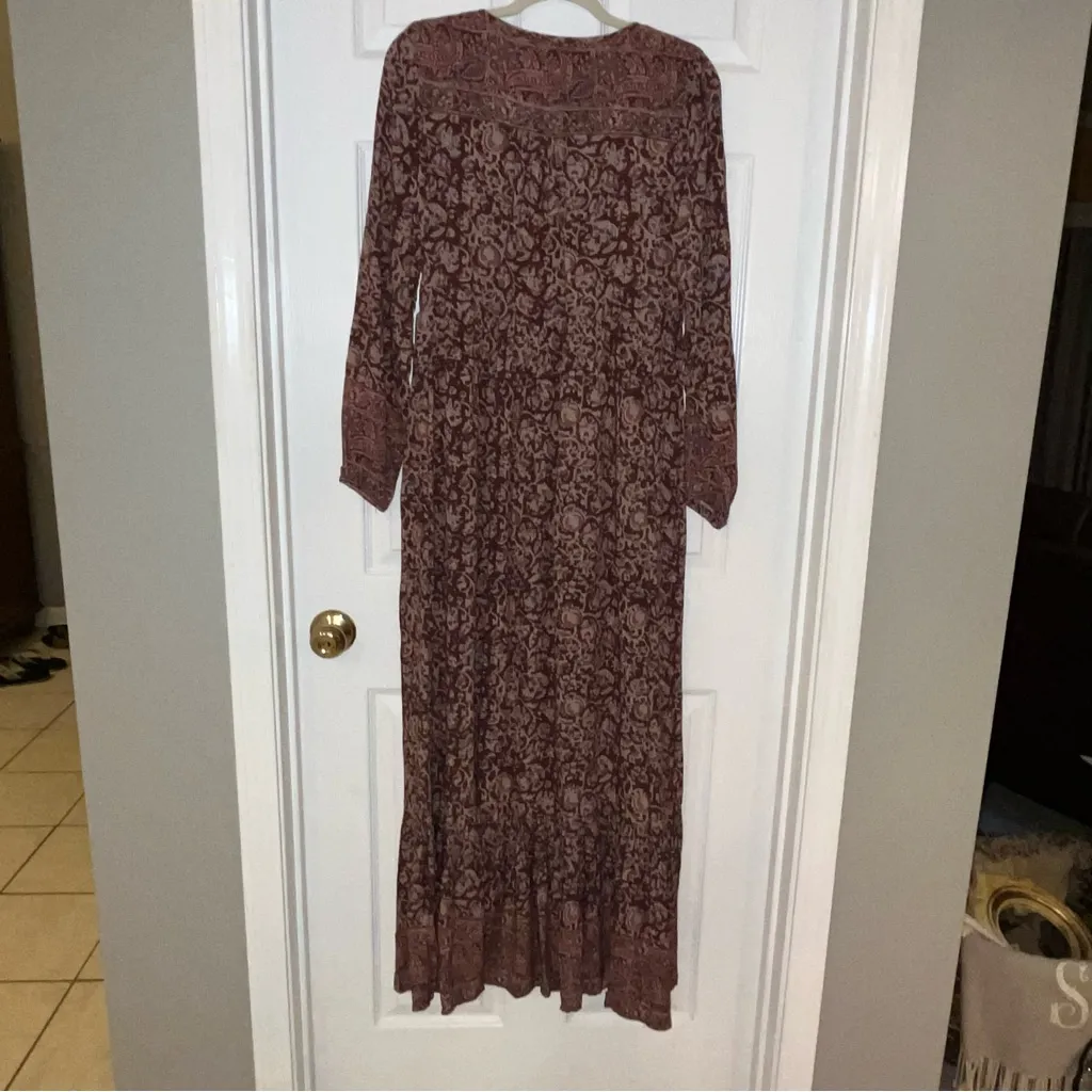 Faherty Toluca Tiered Long Sleeve Dress Merlot Bordeaux Red Floral Womens‎ Small - Image 15